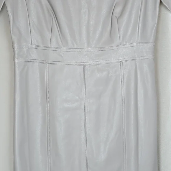 Ann Taylor Women's Vegan Leather Sheath Midi Dress Short Sleeve Size 6 Gray New - Picture 6 of 16